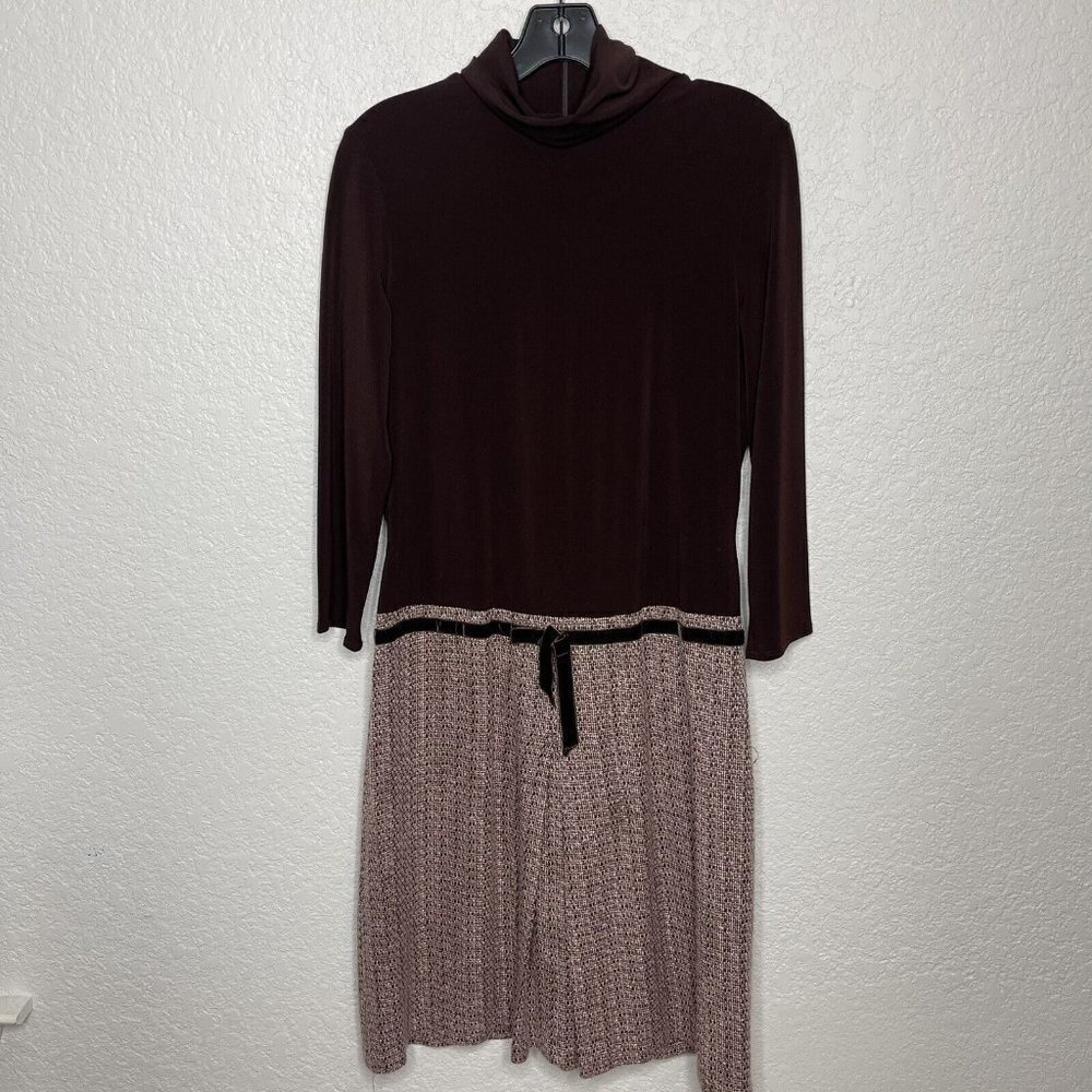 JANESTREET Vintage Brown Tweed Sheath‎ Dress Turtle Neck Long Sleeve Size 10